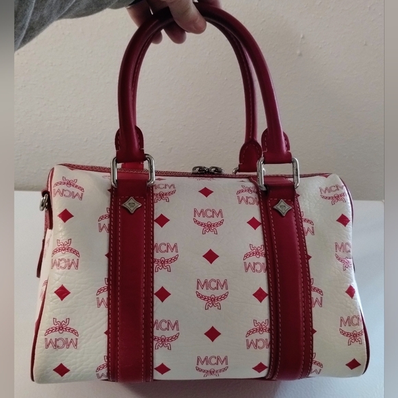 MCM Pink and White Boston Bag w/MCM Charms - Picture 2 of 12